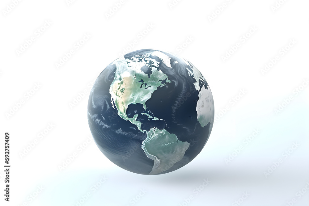 Earth globe model with shadow on white background. World environment day concept. Generative AI. Earth globe model with shadow on white background. World environment day concept. Generative AI.