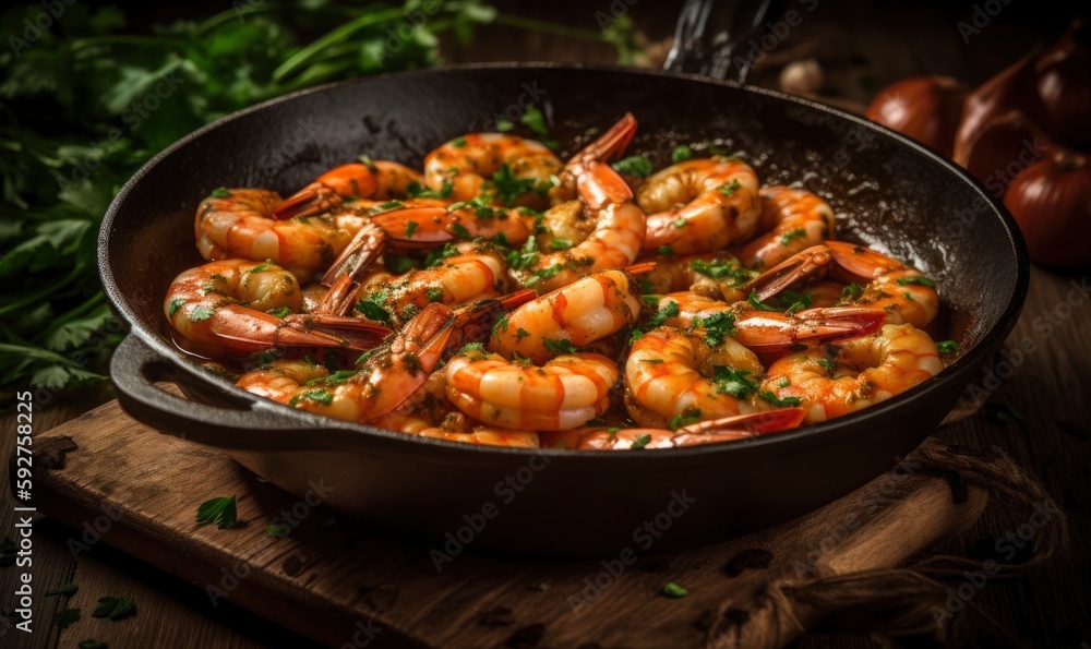 Traditional Spanish shrimp with garlic and parsley