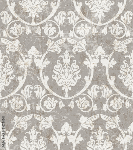 Vector damask seamless pattern background. Classical luxury old fashioned damask ornament, royal victorian seamless texture for wallpapers, textile, wrapping. Exquisite floral baroque template.	
