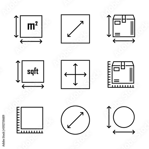 Measuring. Taking meaures of shapes or boxes. Square meter, Area size and set. perimeter. Vector
