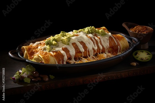 Mexican Enchiladas, Traditional Mexican Enchilada with Mexican Enchiladas Abstract Generative Ai Illustration