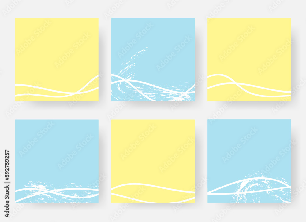 6 templates for notes. Yellow and blue patterns with a pattern. Patterns with shadow. Vector