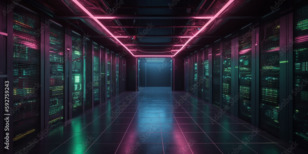 Shot of Data Center With Multiple Rows of Fully Operational Server Racks. Shot of Data Center With Multiple Rows of Fully Operational Server Racks.