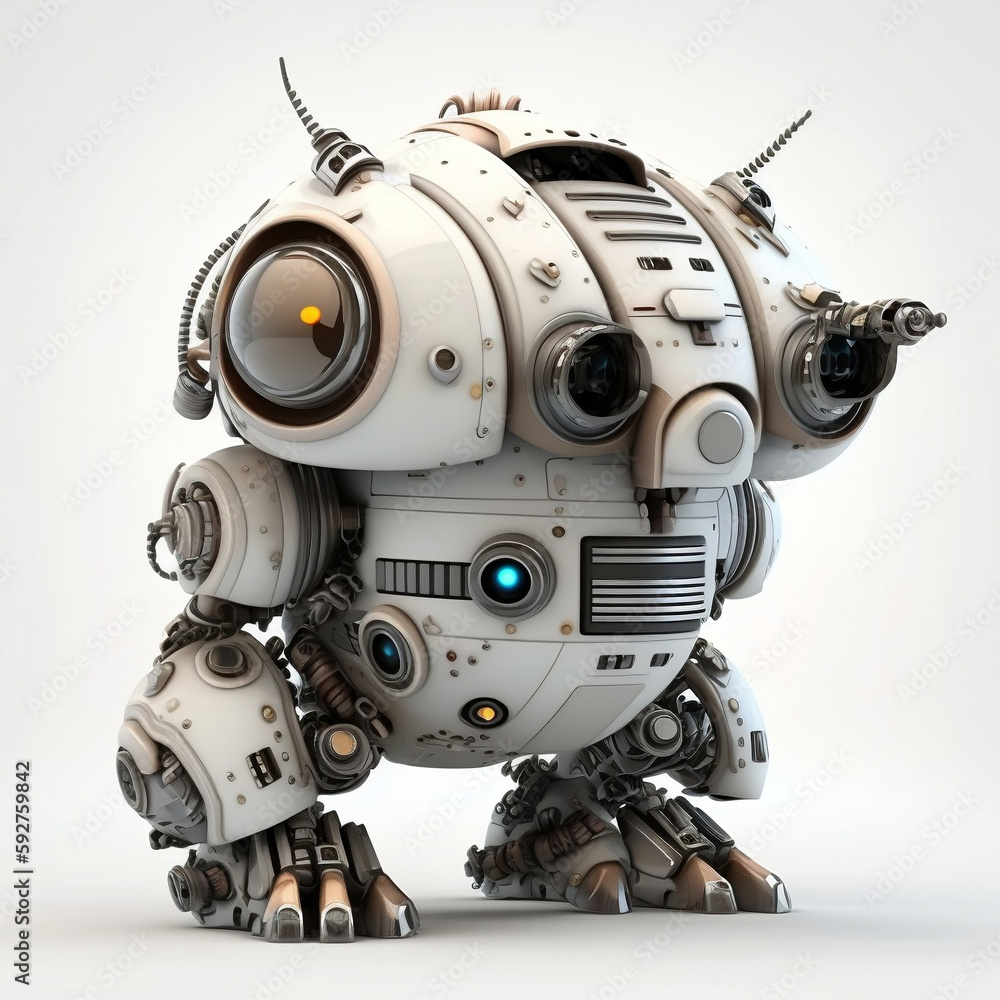 Pequeño robot futurista amigable, tecnologia y ciencia, concepto artistico sobre fondo blanco, recurso grafico, ilustracion de alta calidad, IA generativa, Pequeño robot futurista amigable, tecnologia y ciencia, concepto artistico sobre fondo blanco, recurso grafico, ilustracion de alta calidad, IA generativa,