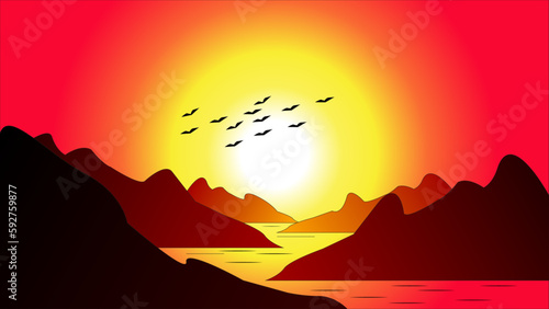 sunset in mountains background design. Abstract background design. Background design. Vector design.   llustration.