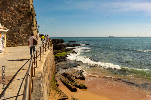 View of a beautiful seafront in Estoril, Portugal, Europe, on a sunny day