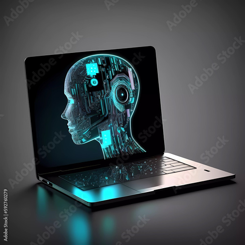 Laptop. Digitalization. Cybersecurity. Generative AI photo