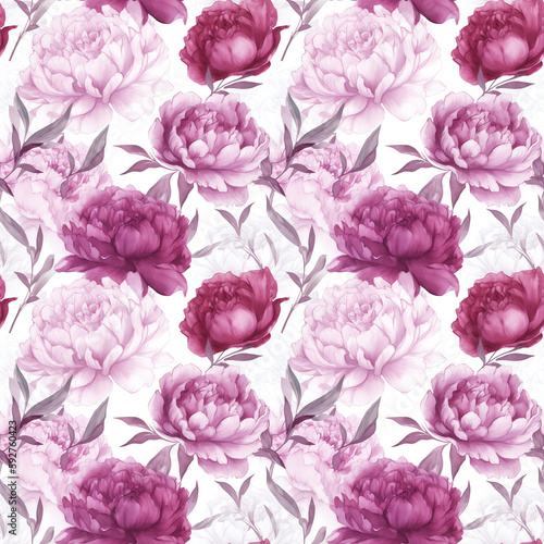Peony - Seamless Floral Print - Seamless Watercolor Pattern Flowers - perfect for wrappers  wallpapers  postcards  greeting cards  wedding invitations  romantic events.