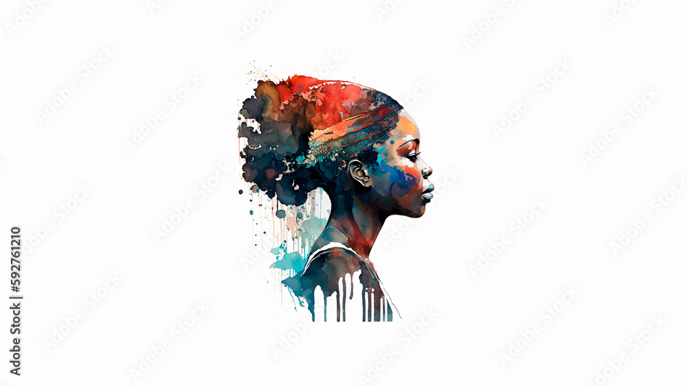 AI generated: afro american boho girl drawing abstract style
