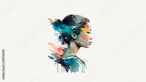 Obraz na płótnie AI generated: asiatica boho abstract style drawing w salonie