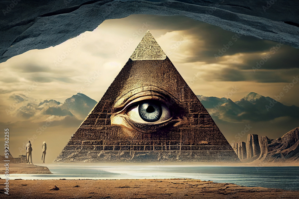 Illuminati logo, all seeing eye symbol on pyramid, concept of masonic ...