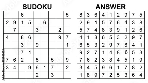 Vector sudoku with answer 13. Educational game with numbers for kids and leisure for adult on white background. 