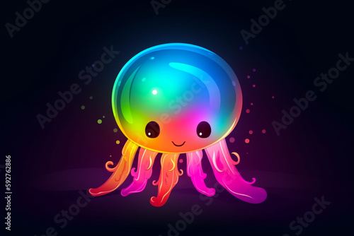 Glowing multicoloured baby jellyfish animal kawaii style