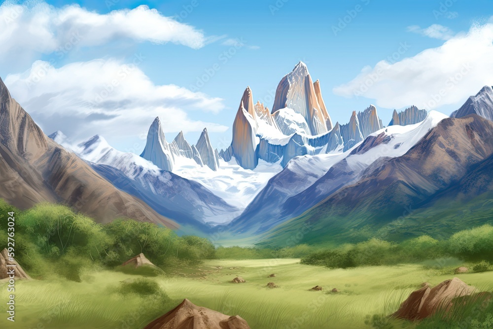 A panorama of the mountains of Patagonia, Argentina. Generative AI