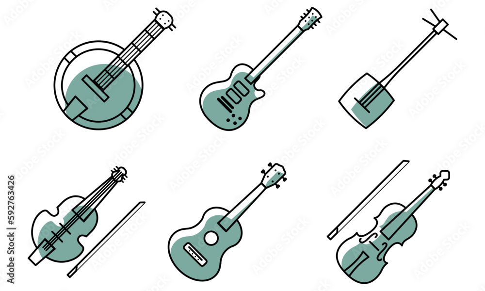 Set of different musical instrument icons Vector