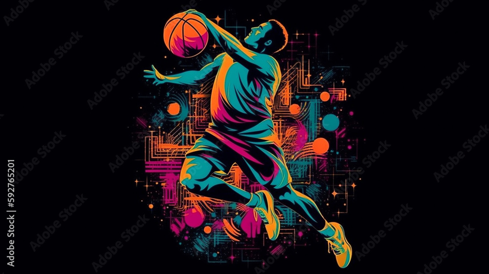 basketball man smash silhouette generative AI