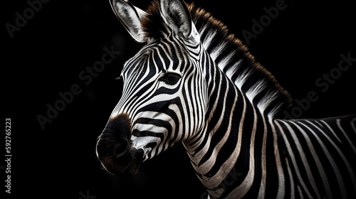 zebra portrait on dark background  generative AI