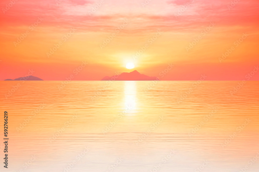 Fototapeta premium Nascer do Sol Deslumbrante na Praia com Céu Laranja e Rosa