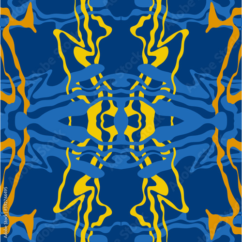Traditional Ukrainian colors are yellow and blue. Abstract background with wavy relief lines. The beauty of natural relief lines in colorful horizontal lines. Wavy pattern of stripes of different thic