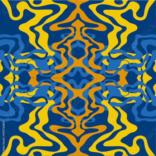 Traditional Ukrainian colors are yellow and blue. Abstract background with wavy relief lines. The beauty of natural relief lines in colorful horizontal lines. Wavy pattern of stripes of different thic