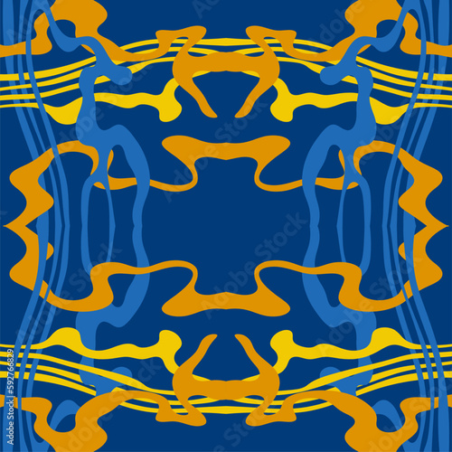 Traditional Ukrainian colors are yellow and blue. Abstract background with wavy relief lines. The beauty of natural relief lines in colorful horizontal lines. Wavy pattern of stripes of different thic