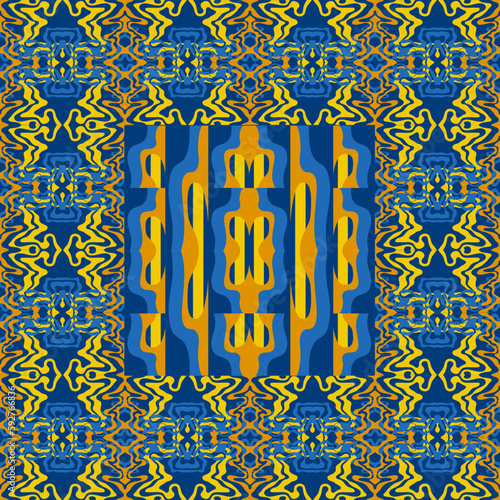 Traditional Ukrainian colors are yellow and blue. Abstract background with wavy relief lines. The beauty of natural relief lines in colorful horizontal lines. Wavy pattern of stripes of different thic
