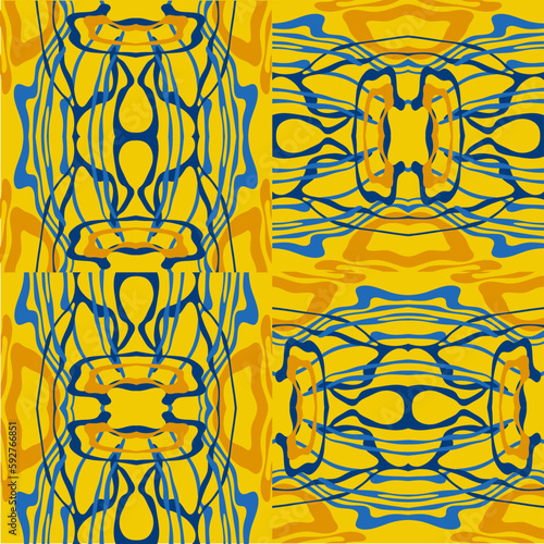Traditional Ukrainian colors are yellow and blue. Abstract background with wavy relief lines. The beauty of natural relief lines in colorful horizontal lines. Wavy pattern of stripes of different thic