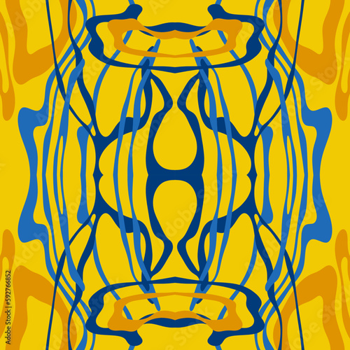Traditional Ukrainian colors are yellow and blue. Abstract background with wavy relief lines. The beauty of natural relief lines in colorful horizontal lines. Wavy pattern of stripes of different thic