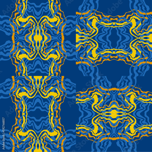 Traditional Ukrainian colors are yellow and blue. Abstract background with wavy relief lines. The beauty of natural relief lines in colorful horizontal lines. Wavy pattern of stripes of different thic