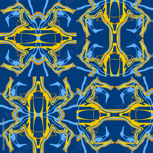 Traditional Ukrainian colors are yellow and blue. Abstract background with wavy relief lines. The beauty of natural relief lines in colorful horizontal lines. Wavy pattern of stripes of different thic