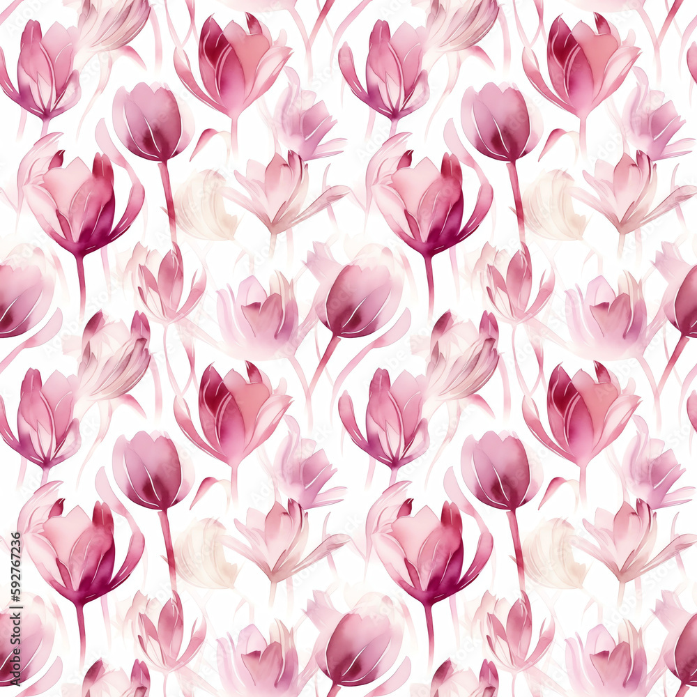 Tulips- Seamless Floral Print - Seamless Watercolor Pattern Flowers - perfect for wrappers, wallpapers, postcards, greeting cards, wedding invitations, romantic events.