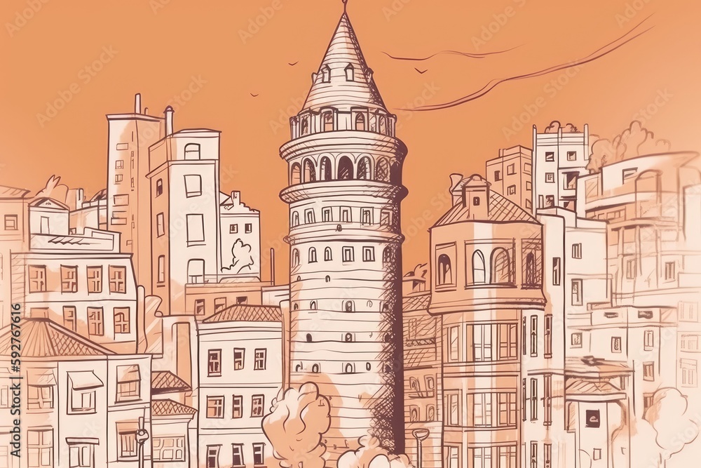 A view of the Galata Tower and the cityscape of Istanbul. Generative AI