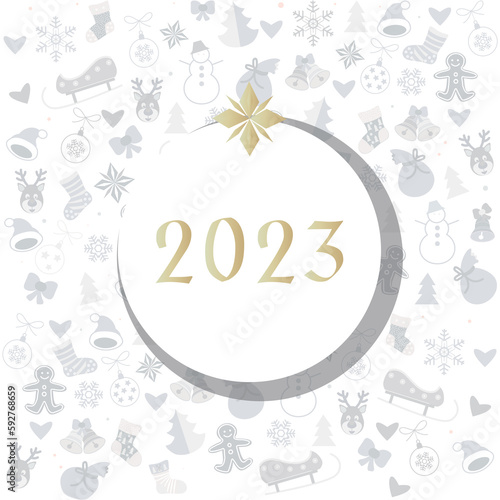 Happy New Year modern card 2023 with abstract doodle pattern stylish trendy design Christmas greeting card poster sign wallpaper flyer 