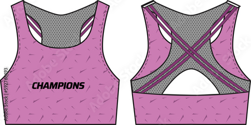 Women Crossover Sports bra top active sports Jersey design flat sketch fashion Illustration suitable for girls and Ladies, Vest for Swim, yoga, gym, running and sports activity