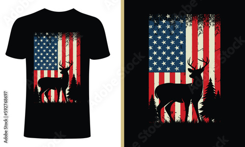 USA Flag with deer hunting t-shirt design, hunting t-shirt , us flag, deer hunting t-shirt poster, vector design, template. hunting, hunting vector art. 
