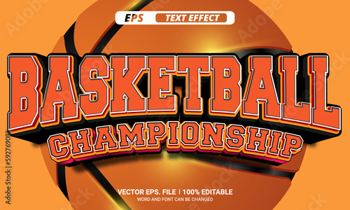 Basketball championship editable 3d vector text effect on orange background