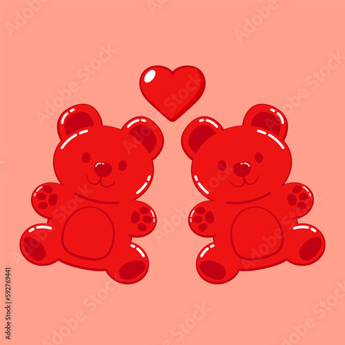 Jelly bears fruit gummy. Character Illustrator vector design. Jelly bears in Valentine's day.