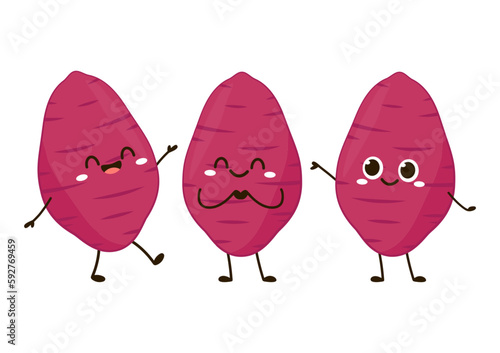 Roasted sweet potato. Sweet potato cartoon. Sweet potato character design.