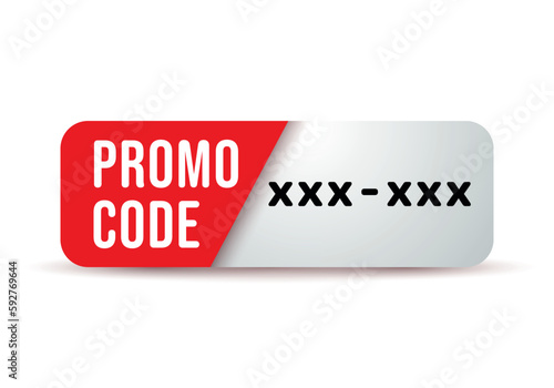 Promo code, coupon code label design. Geometric flat banner. Discount on the banner. Discount icon. Promo code design, coupon voucher sign. Use promo code and buy now