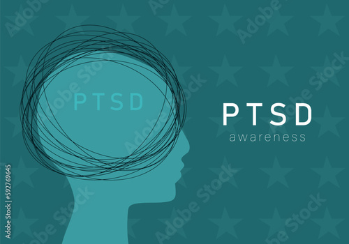 PTSD Awareness Month. Posttraumatic Stress Disorder health awareness for banner, poster, card and background design photo
