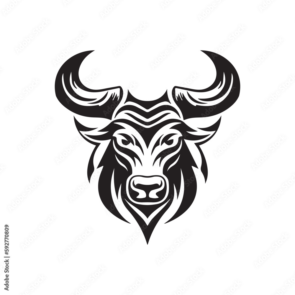 A minimalistic abstract bull head logo in a simple art style. A minimalistic abstract bull head logo in a simple art style.