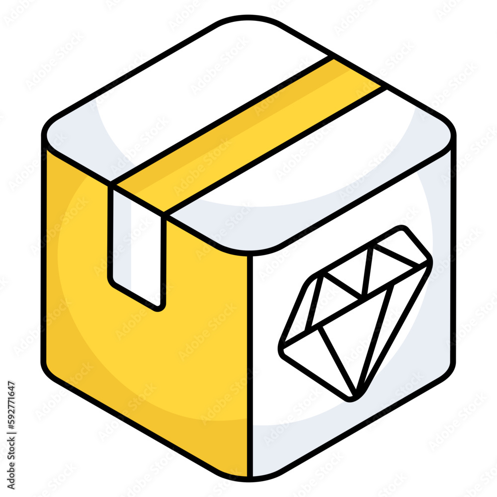 Diamond on carton, icon of value proposition 