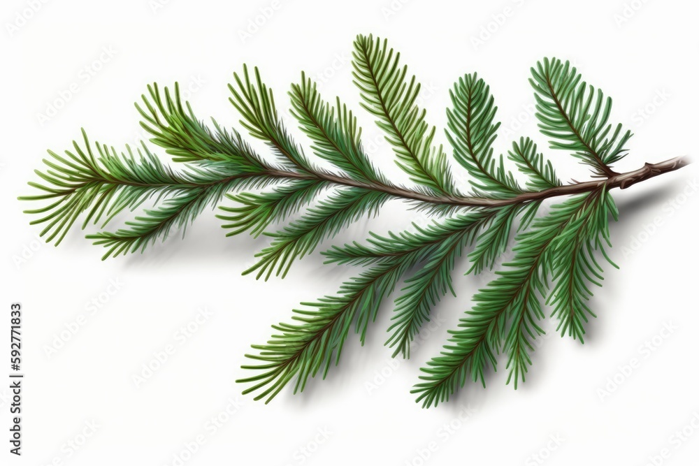 a cartoon branch of a fir tree, isolated on white. Generative AI a cartoon branch of a fir tree, isolated on white. Generative AI