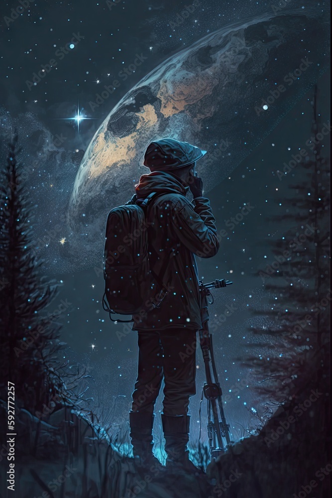 Man in the space. AI generated art illustration. Man in the space. AI generated art illustration.