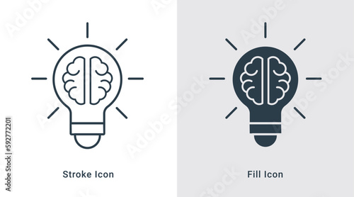 Light bulb with brain idea icon line art and fill vector
