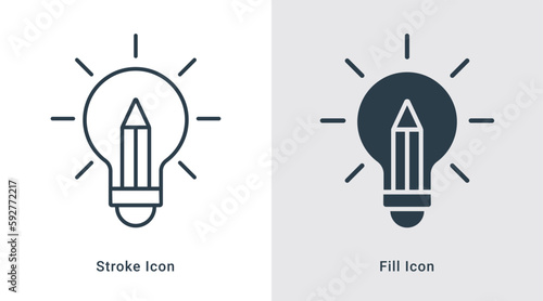 Light bulb with Pen idea icon line art and fill vector