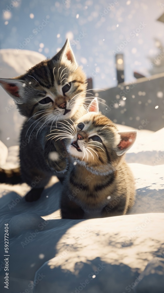Cat on the snow. AI generated art illustration. Cat on the snow. AI generated art illustration.