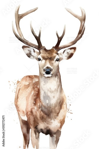 Deer in a white. AI generated art illustration.