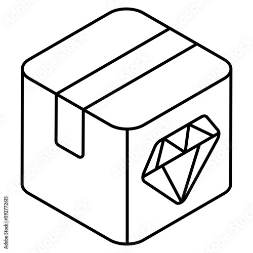 Diamond on carton, icon of value proposition 