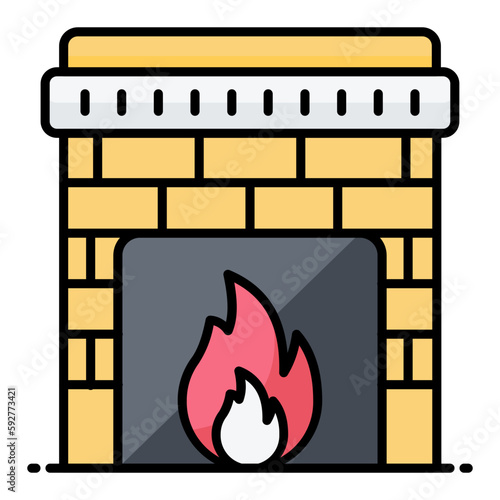 Fireplace Line Color Icon